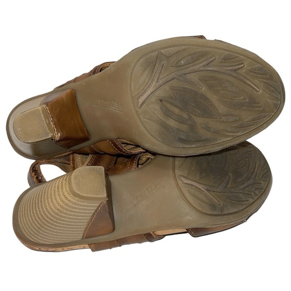 Earth Women's Shoes Size 7B Brown Leather Cone Heel Retro Open Toe Slingback - Picture 9 of 14